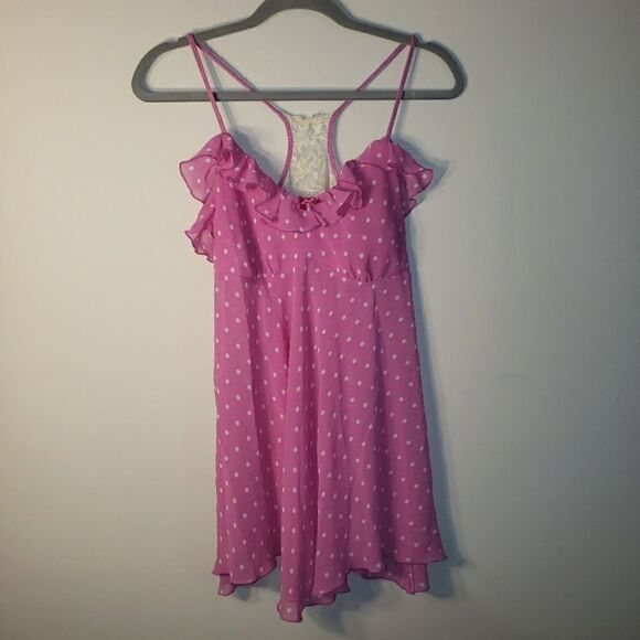 PINK AND WHITE POLKA DOT CHEMISES LINGERIE NIGHTIE SIZE SMALL - Picture 1 of 4